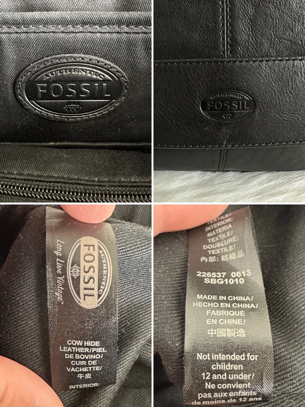Fossil Unisex Black Leather Flap Messenger Bag